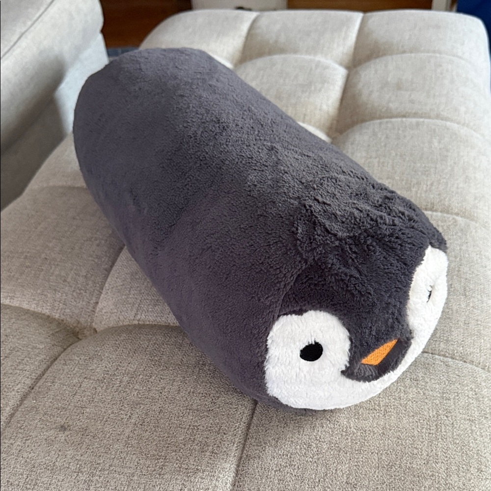 Lands' End Gray and White Penguin Plush Pillow